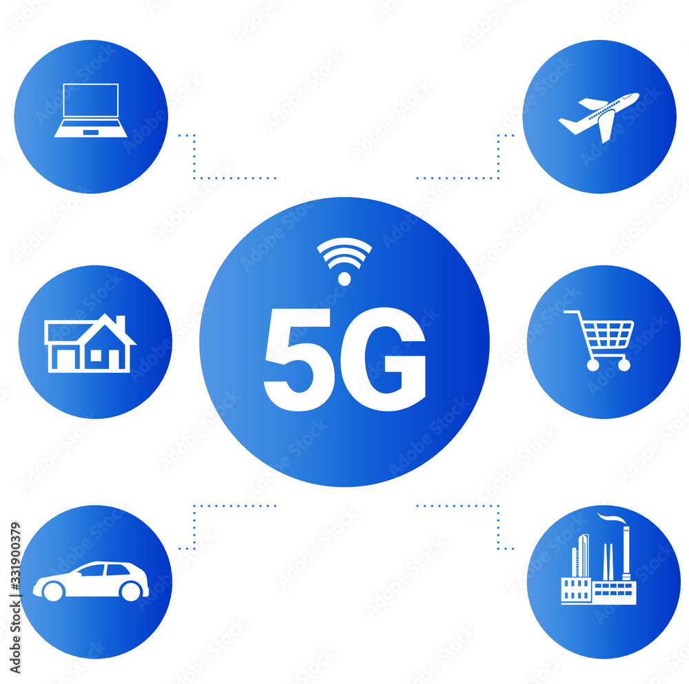 5g new Wi-Fi wireless internet connection. Vector technology 5g network sign icon. Fifth innovative generation of global high-speed broadband 5g new Wi-Fi wireless internet connection. Vector technology 5g network sign icon. Fifth innovative generation of global high-speed broadband