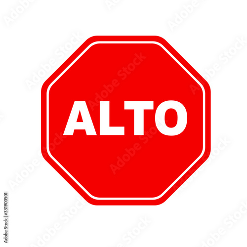 Stop sign in Spanish. Vector icon.
