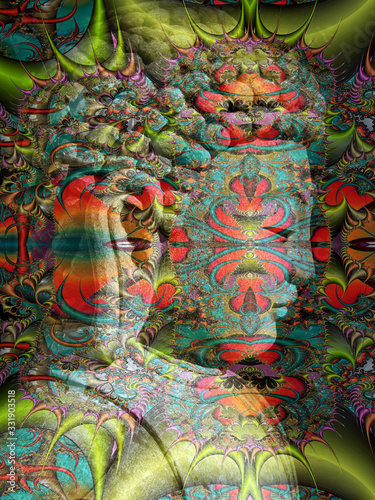 Buddha and fractal pattern 