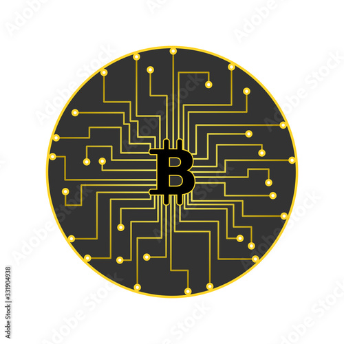 Digital Currency with symbol of BitCoin. Cryptocurrency Technology Concept.
