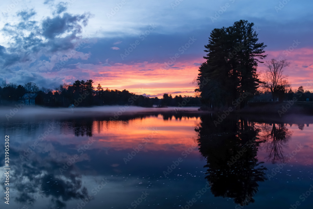 Moody sunset reflections on Mousam River - Springvale, Maine