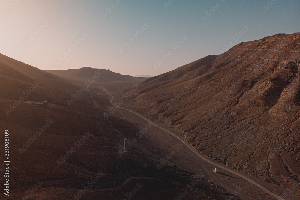 Drone shot of mountains, Fuerteventura, Spain