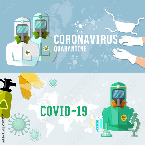 Coronavirus concept. COVID-19 (SARS-CoV-2). Stay home. Quarantine. Self-isolation. Testing, precautions, virus protection. Hygiene products, medical masks and gloves, antiseptics