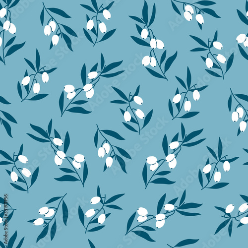 Decorative seamless pattern with leaves and berries. Endless texture.