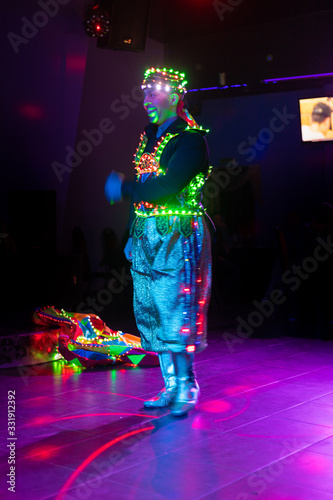 Dance of the Egyptian dervishes Tanura show. Light texture, blur background for design. photo