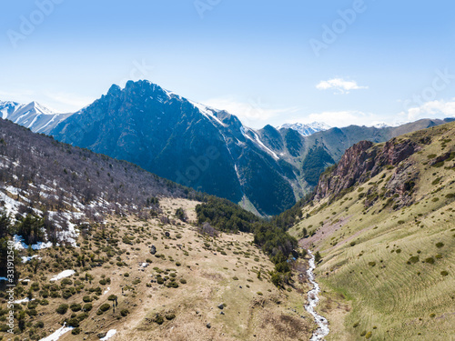 Caucasus Mountains spring landscape. Karachay-Cherkessia, Russia