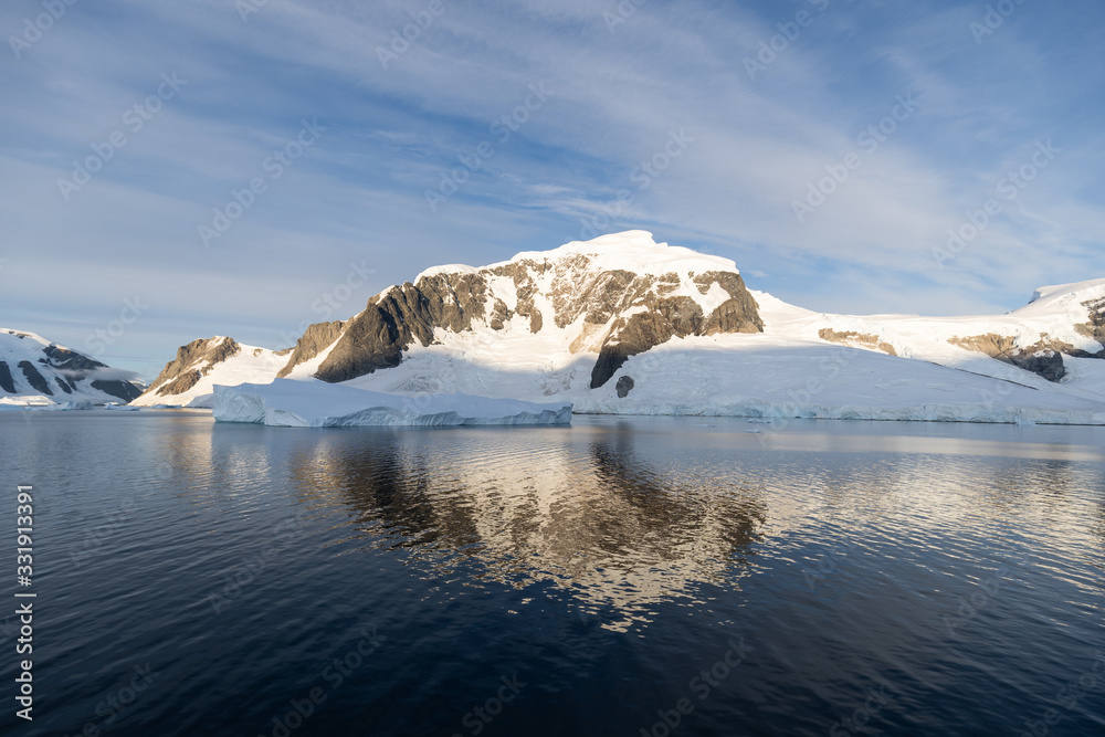 Sunrise on mountains in the Errera Channel, Antarctica