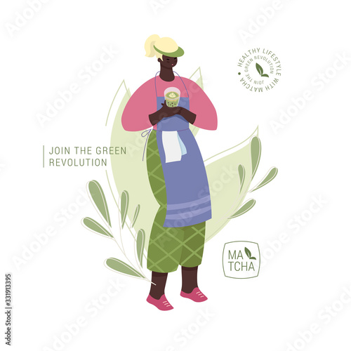 Barista Gal With Matcha Tea