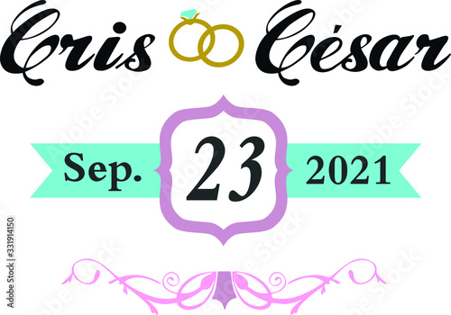 Boda, diseño ilustración vectorial nombre y fecha