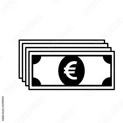 Euro banknotes icon. Raster illustration
