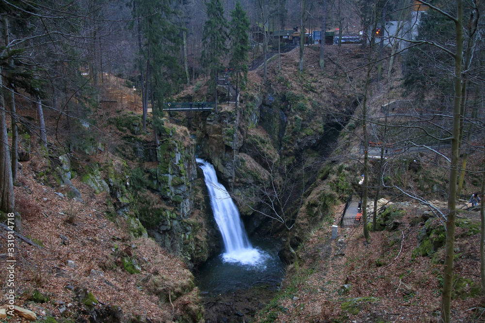 Wilczki waterfall in the Sudety mountains, Poland