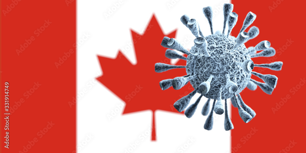 Fototapeta premium Coronavirus Covid-19 concept and Canada Flag. Dangerous asian corona virus. 3D rendering.
