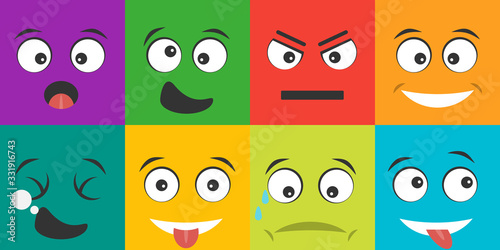 Emoticons, funny emoticons. Vector, cartoon illustration of joyful and sad emotions.