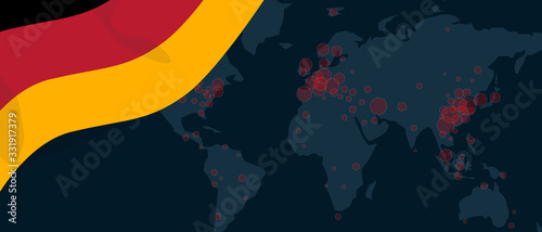 Corona virus covid-19 pandemic outbreak world map spread with flag of German illustration
