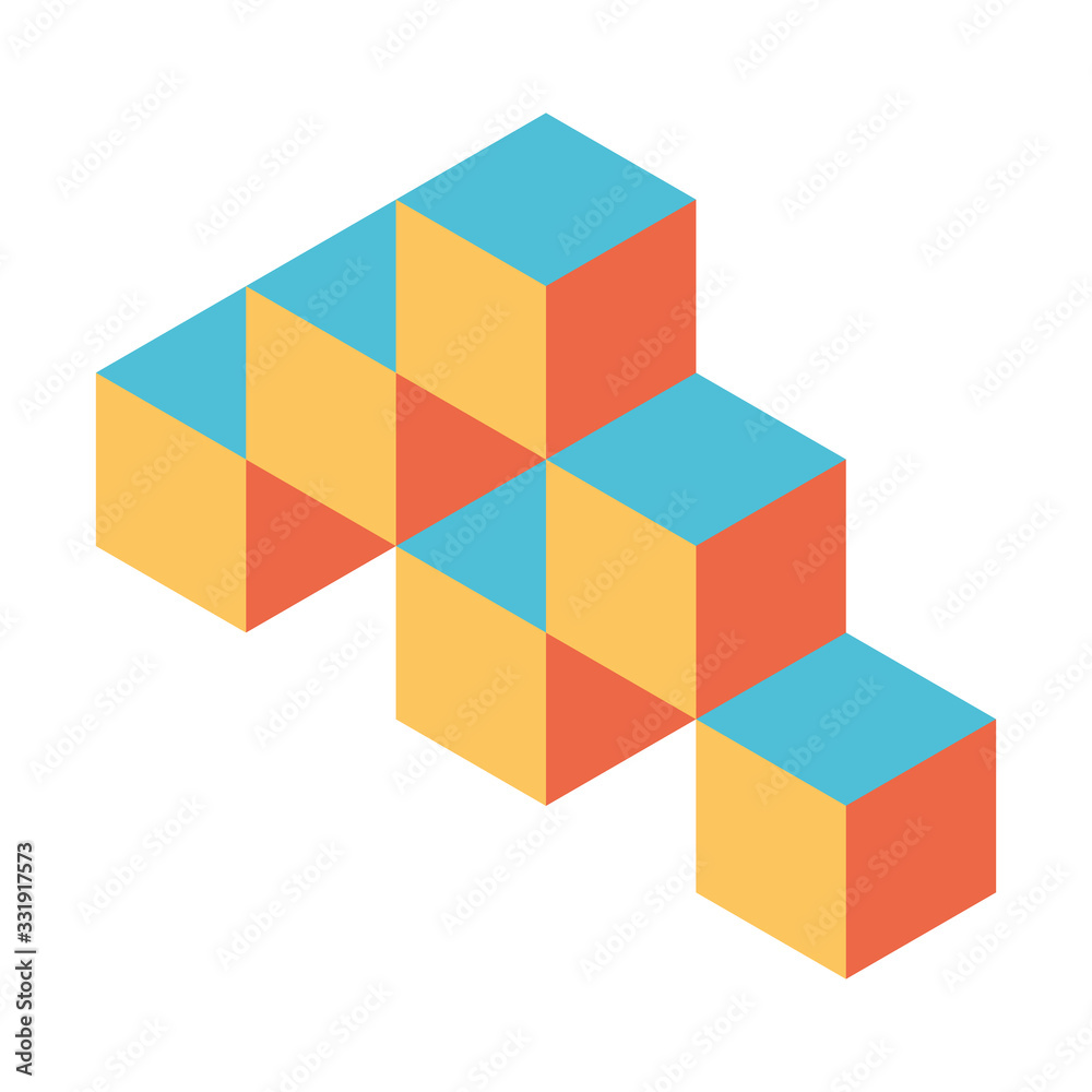 Pyramid of cubes in 3 retro colors. Isometric 3D vector object Pyramid of cubes in 3 retro colors. Isometric 3D vector object