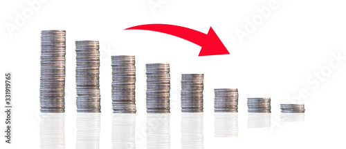 .Reduced liquidity and stock profits and investments, the recession, the financial crisis. The fall of the stock market, an arrow pointing down