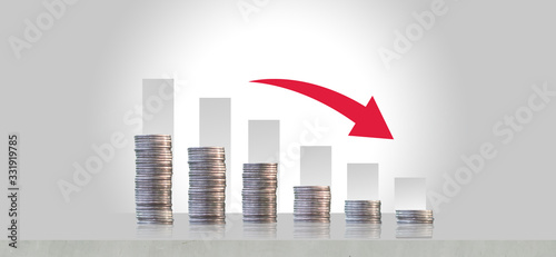 .Reduced liquidity and stock profits and investments, the recession, the financial crisis. The fall of the stock market, an arrow pointing down