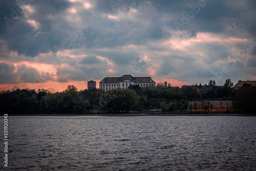 Sunset over the lake of tata, Hungary, Eötvös József College