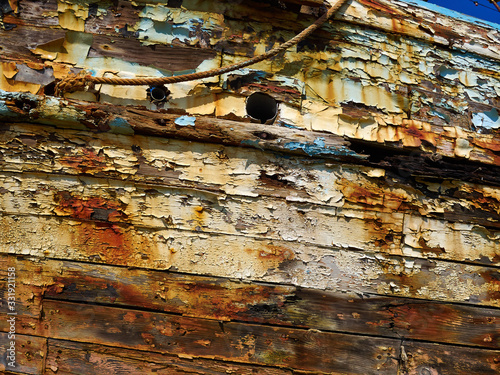 Derelict Wooden Old Traditional Fishing Boat Wreck photo