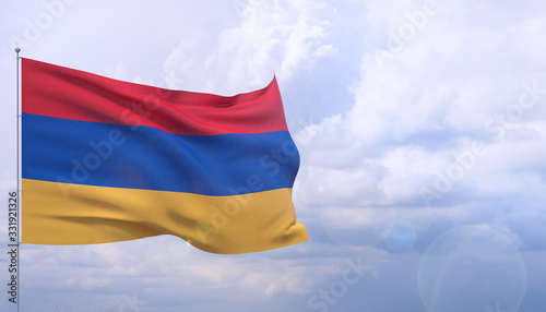 Waving flags of the world - flag of Armenia. 3D illustration.