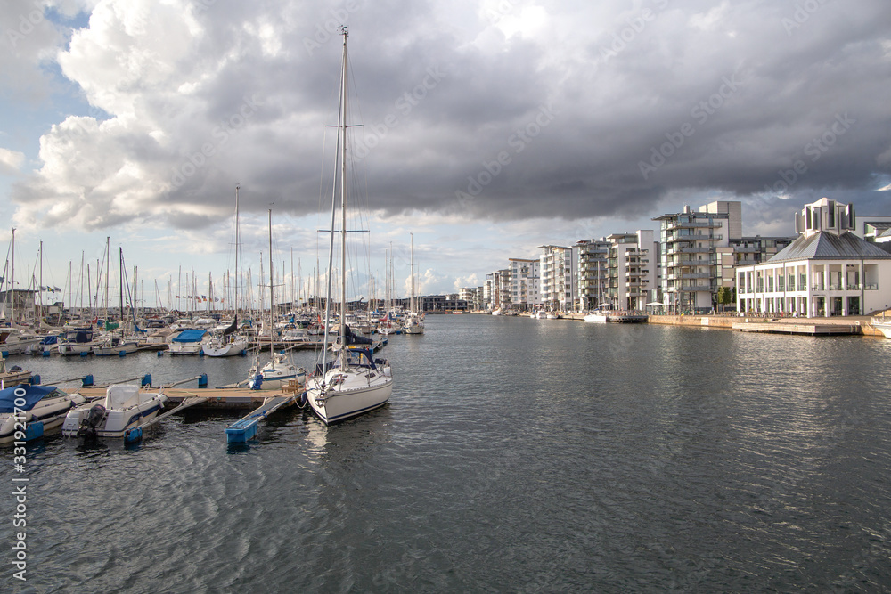 New marina in the coastal town of Helsingborg, Sweden.