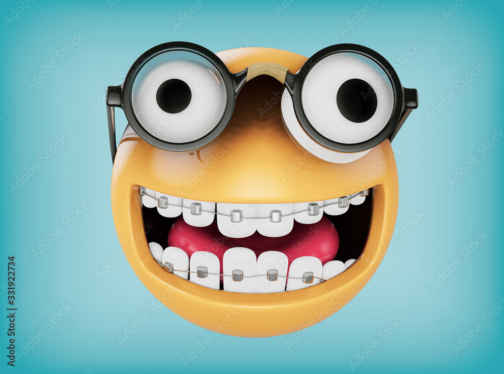 Nerd Emoji with a squint, glasses and braces Stock Illustration Adobe