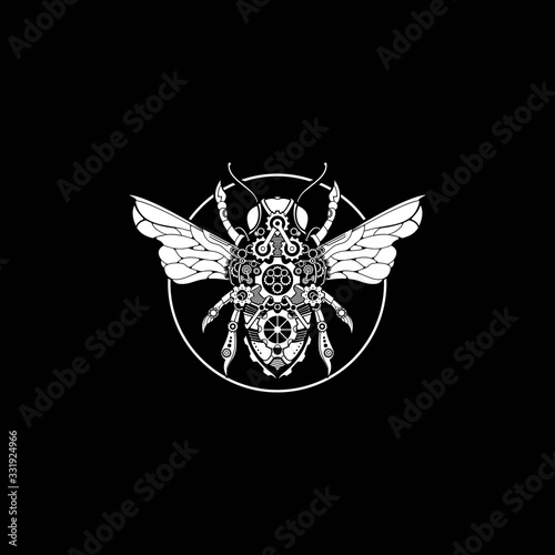 Monochrome steam punk bee Illustration