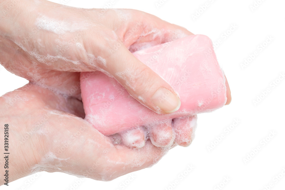 Antibacterial soap in the hands. Hand disinfection with soap. Cleanliness and hygiene in everyday life. Hand hygiene Antibacterial soap in the hands. Hand disinfection with soap. Cleanliness and hygiene in everyday life. Hand hygiene