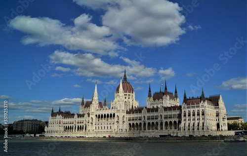 parliament of budapest on the danube blue sky