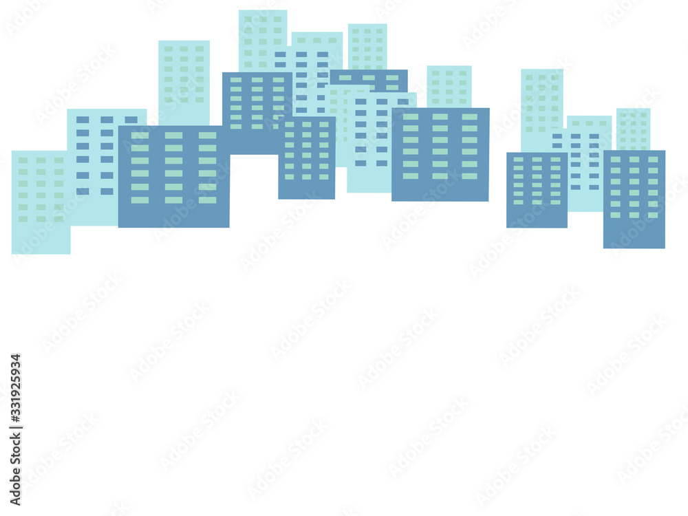 High rise building, houses on a white background. Blank for poster. In minimalist style. Cartoon flat raster