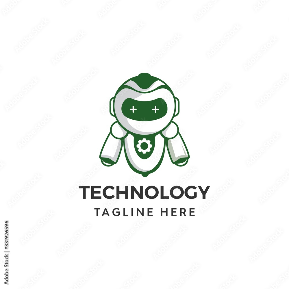 flat technology robot mascot logo