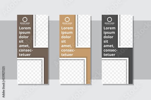 Roll up banner stand template with space for photo. layout Abstract geometric background for design, business, education, advertisement. Brown and black pastel color. space for photo collage. Business