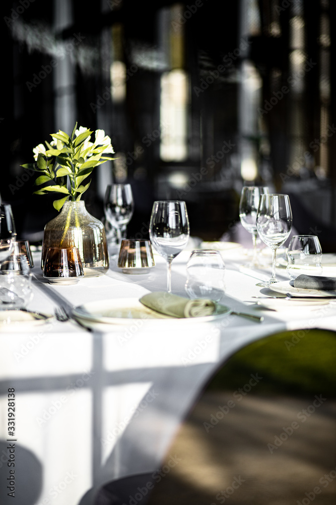 Beautiful table set for an event party or wedding reception . restaurant interior Beautiful table set for an event party or wedding reception . restaurant interior