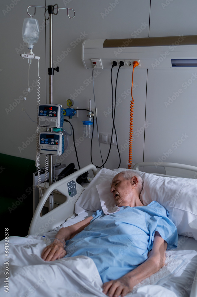 Old man, 90 years old, in a hospital bed, very ill Stock Photo | Adobe Stock