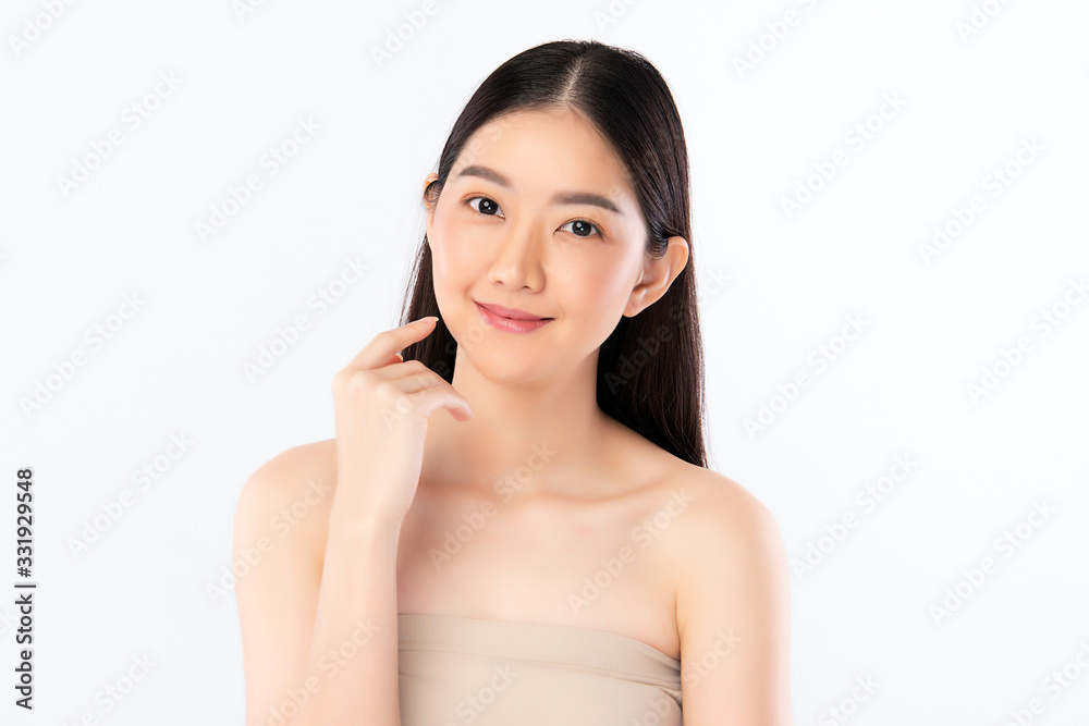 Beautiful Young Asian Woman with Clean Fresh Skin. Face care, Facial treatment, Cosmetology, beauty and healthy skin and cosmetic concept .woman beauty skin isolated on white background Beautiful Young Asian Woman with Clean Fresh Skin. Face care, Facial treatment, Cosmetology, beauty and healthy skin and cosmetic concept .woman beauty skin isolated on white background