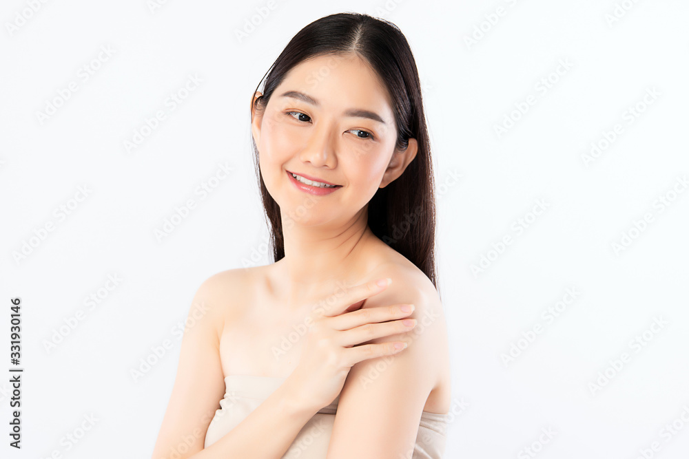 Beautiful Young Asian Woman with Clean Fresh Skin. Face care, Facial treatment, Cosmetology, beauty and healthy skin and cosmetic concept .woman beauty skin isolated on white background Beautiful Young Asian Woman with Clean Fresh Skin. Face care, Facial treatment, Cosmetology, beauty and healthy skin and cosmetic concept .woman beauty skin isolated on white background