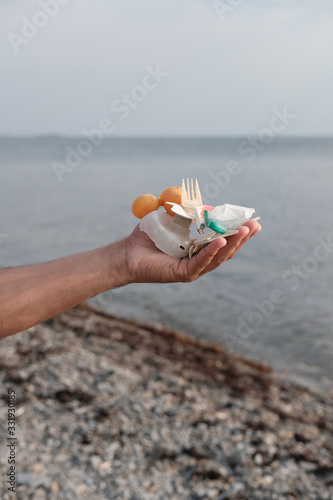 plastic garbage on the sea beach