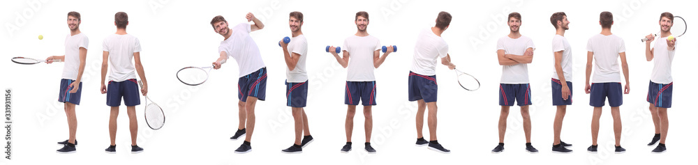 panoramic collage of male handyman isolated on white panoramic collage of male handyman isolated on white