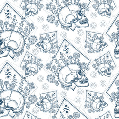 Sierkussen Doodshoofd met bloemen patronen Middeleeuwse schedel met bloemen vintage  © intueri