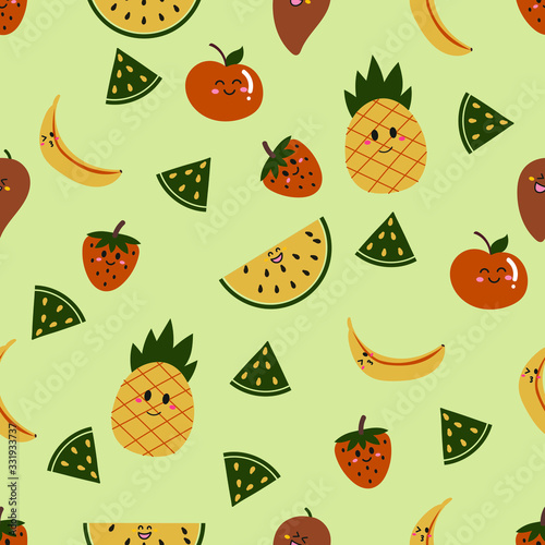 fruit, pineapple, strawberry, watermelon, banana seamless pattern vector design for fashion, fabric, wallpaper, scarf and all prints