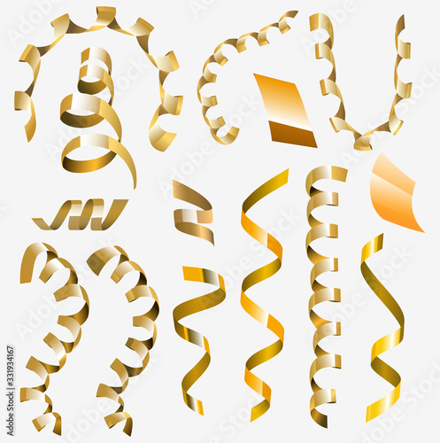 Golden serpentine set. Vector golden serpantine pieces isolated on white background.