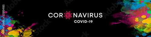 Coronavirus black banner with colorful watercolor background