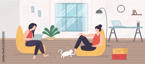 Freelance character working at home, work from home, self employed, home office, work at home, freedom conceptual vector illustration.