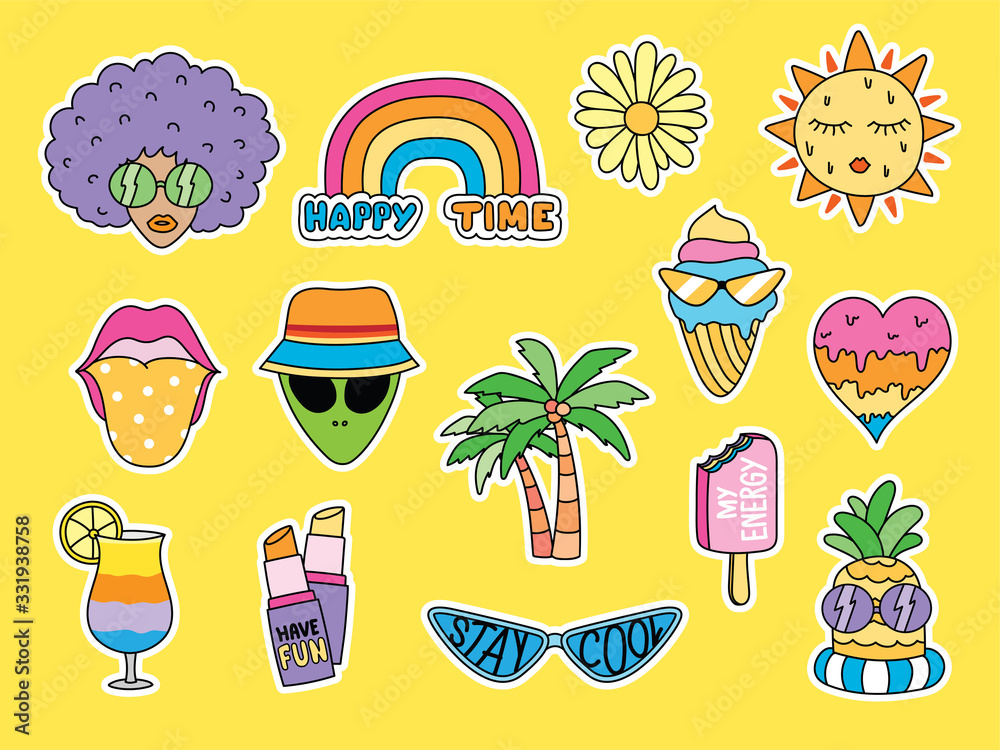 Cute Summer Doodle Art Vector Set. Stock Vector 