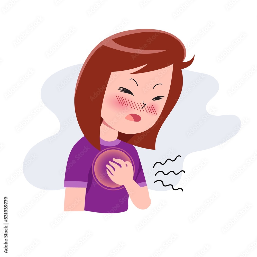 Girls Or Woman Or People With Heart Attack Character With Chest Pain 