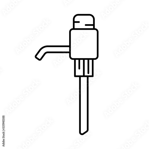 Mechanical pump for bottled water. Linear icon of dispenser with button. Black simple illustration of plastic tool. Contour isolated vector image on white background