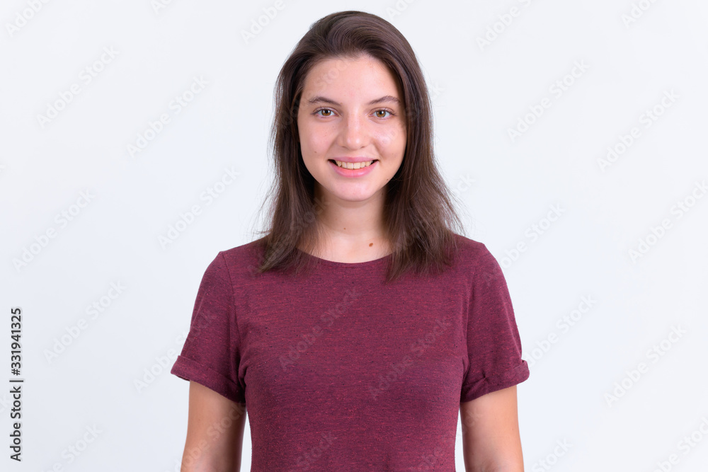 Portrait of happy young beautiful woman smiling Portrait of happy young beautiful woman smiling