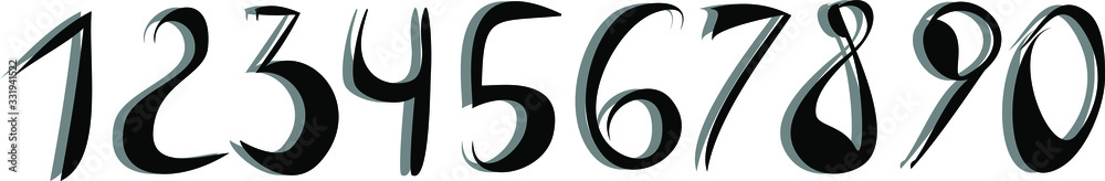 Hand Drawn Black Numbers ,Vector Illustration Hand Drawn Black Numbers ,Vector Illustration