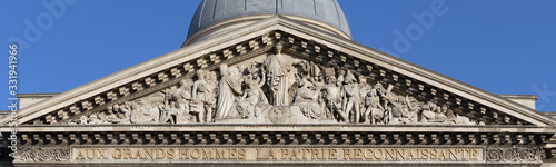 The Fatherland crowning the heroic and civic virtues. Pediment of Pantheon in Paris photo