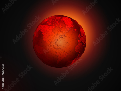 Low poly earth with global warming conceptual isolated on dark BG